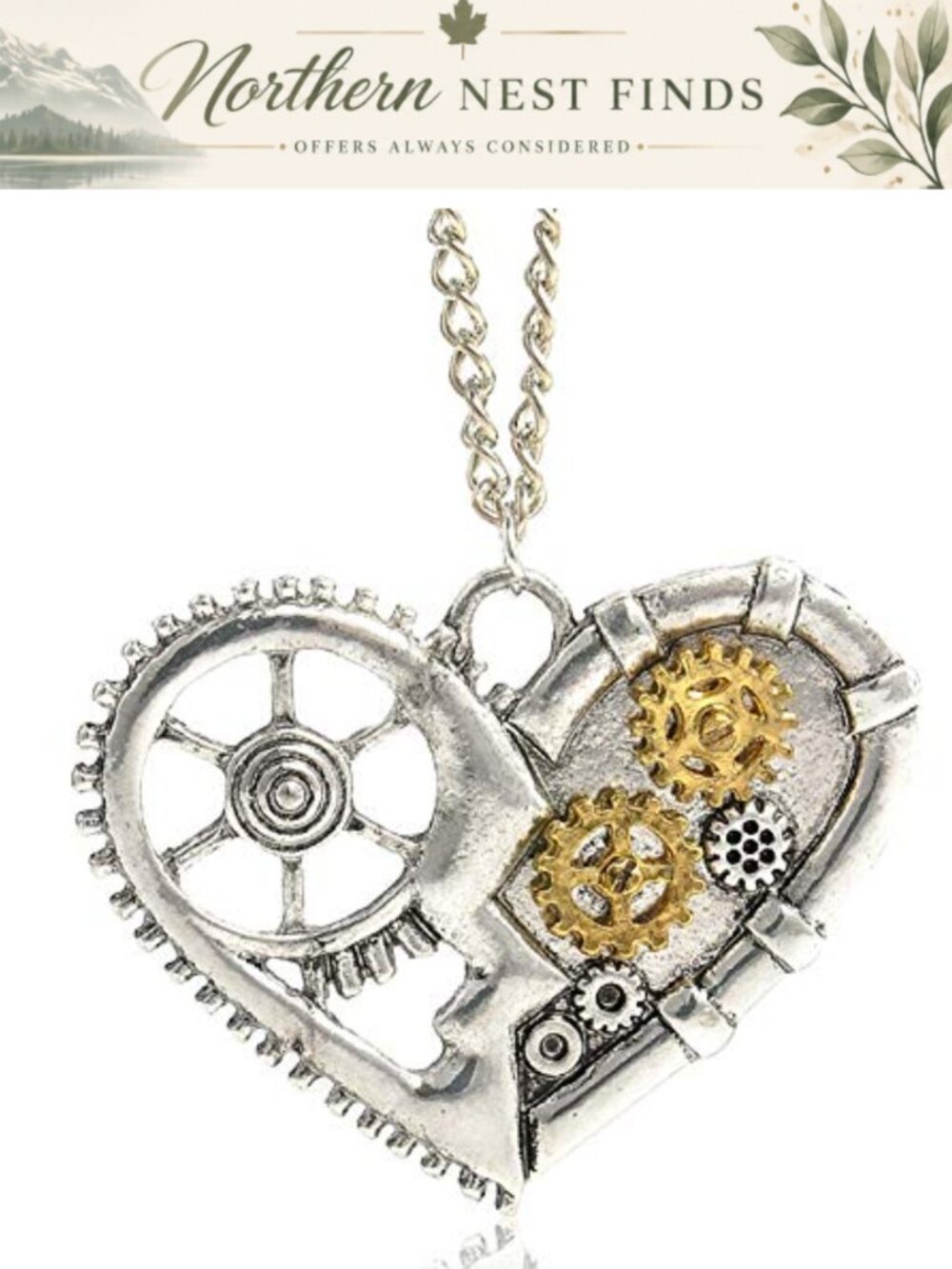 Steampunk Gear Pendant Necklace Punk Gothic Heart Owl Butterfly Bee Chain